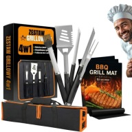 ZESTAW DO GRILLOWANIA SZTUĆCE GRILLOWE + 10 MAT GRILL AKCESORIA BBQ KOMPLET