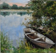 Przy brzegu" obraz olejny na płótnie 30x30cm , oryginał Garncarek Al,,,