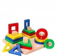 Drewniana Układanka Montessori Sorter Kształtów i Kolorów Dzieci 3+