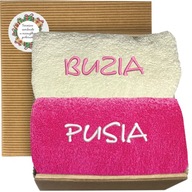Ręczniki z haftem zestaw 2 szt. ecru róż 100x50 cm 500 g/m2 Dzień Kobiet