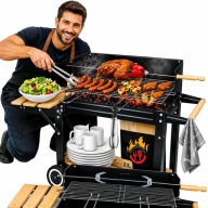 GRILL OGRODOWY DUŻY SMART ROŻEN PÓŁKI na kółkach WĘGLOWY MOCNY STALOWY 5w1