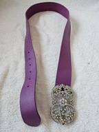 Saddler skórzany pasek naturalna skóra retro vintage leather belt cyrkonie