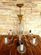 Żyrandol mosiężny lampa pałacowa zabytek glamour vintage kwiatuszki szklane