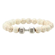 Bransoletka srebrny hantel biały marmur 21cm siłownia fitness biżuteria