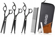 CZARNY ZESTAW GROOMERSKI DO STRZYŻENIA PSÓW NOŻYCZKI GRZEBIEŃ DEGAŻÓWKA