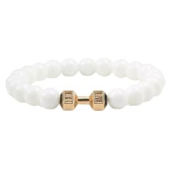 Bransoletka złoty hantel biała perła 21cm siłownia fitness biżuteria