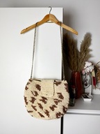 Beżowo-brązowa pleciona torba handmade na łańcuszku boho średnia wielkość