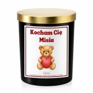 ŚWIECA KOCHAM CIĘ MISIU W CZARNYM SZKLE PREMIUM PREZENT NA WALENTYNKI