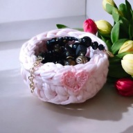 Mini Koszyczek Handmade, Różowy z Sercem, Organizer, Prezent