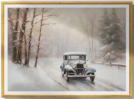 A2 PLAKAT OBRAZ, PLAKAT DAWNY PRZEDWOJENNY SAMOCHÓD, ZIMA ŚNIEG