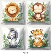 Poszewki na poduszki 4szt 45x45cm dziecięce zwierzątka lew małpka 4554