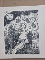 Zakochane Anioły. 24 × 30 cm. 2025 r. (linoryt)