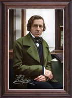 Obraz Fryderyk Chopin portret z podpisem w drewnianej ramie ze szkłem
