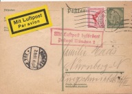 LUFTPOST DEUTCHES REICH -postkarte -nalepka stemple obieg 1933 rok