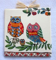 Robótkownia Kafelek obrazek 15x15 Ptak Ptaki Rodzinka Sowy