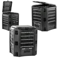 KOMPOSTOWNIK OGRODOWY DUŻY DOMOWY PLASTIKOWY 400l JEDNOKOMOROWY CZARNY