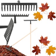 GRABIE OGRODOWE METALOWE 14T ZĘBÓW Z DREWNIANYM TRZONKIEM DO LIŚCI I TRAWY