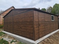 Garaż blaszany 6x5,8m 2x Brama uchylna drewnopodobny , dach dwuspadowy