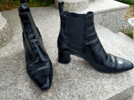 ZARA BASIC 41 wygodne czarne botki na słupku skóra