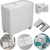 SZAFKA ŁAZIENKOWA Z UMYWALKĄ STOJĄCA WISZĄCA BIAŁA POŁYSK PÓŁKA 80 X 40 CM