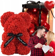 MIŚ Z RÓŻ DUŻY 25 CM Z PŁATKÓW RÓŻ KOKARDA PUDEŁKO PREZENT NA WALENTYNKI