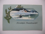 NOWY ROK WIOSKA ZIMOWĄ PORĄ STAW przedwojenna POCZTÓWKA