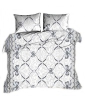 pościel z bawełny 200x200 + 2x70x80 zamek B 94 kokardy szare