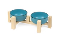 Podwójna miska ceramiczna z drewnianą podstawką dla psa / kota