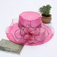 KAPELUSZ plaża rekwizyt organza VINTAGE FALBANY SYLWESTROWY CZERWONA RÓŻA