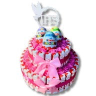 TORT KINDER PIĘTROWY PREZENT NA KOMUNIĘ URODZINY DZIEŃ DZIECKA RÓŻOWY BOX