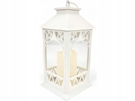 LAMPION ŚWIECZNIK OZDOBNY latarnia BIAŁA GRUBA ŚWIECA LED + BATERIE GRATIS