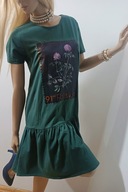 CARRY zielona bawełniana khaki sukienka z falbanką prosta L