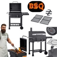 GRILL WĘGLOWY OGRODOWY KOMIN ŻELIWNY RUSZT Z POKRYWĄ POPIELNIK + TERMOMETR