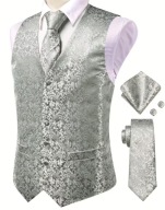 M L Krawat i Elegancka Męska Kamizelka srebrna