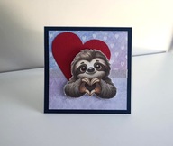 Kartka ręcznie robiona na walentynki leniwiec