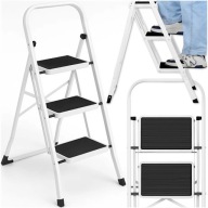 DRABINA SKŁADANA 3 STOPNIOWA STALOWA Z MATĄ ANTYPOŚLIZGOWĄ SZEROKIE SCHODKI