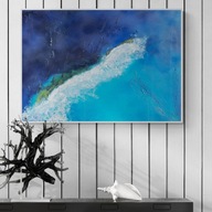 Obraz w ramie granatowo niebieski 70x100cm laguna Ręcznie malowany Oryginał