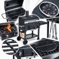 GRILL WĘGLOWY OGRODOWY DUŻY ŻELIWNY RUSZT 57X43 CM POKRYWA TERMOMETR KOMIN