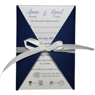 Zaproszenie Ślubne z satynową wstążką Granat + koperta w cenie