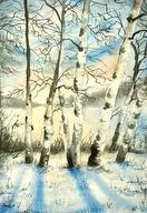 Akwarela - pejzaż zimowy