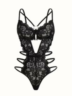 Koronkowe body czarne z metalowym sercem zmysłowe ponętne taliowane prezent