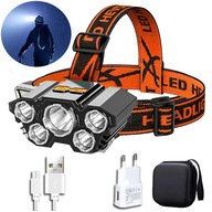 MOCNA LATARKA CZOŁOWA NA GŁOWĘ ZESTAW USB+BATERIA 5LED SUPERBRIGHT 18650