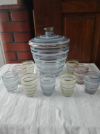 WAZA DO PONCZU 9 SZKLANEK ART DECO WIELOBARWNE