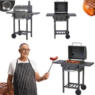 GRILL WĘGLOWY OGRODOWY TERMOMETR ŻELIWNY RUSZT I KOMIN POPIELNIK MOBILNY