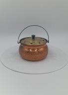 Garnek miedziano mosiężny z pokrywka - bardzo stary z przełomu XIX - XX w.
