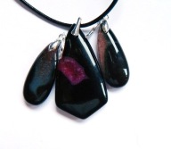 Czarny agat z kryształem wisior i kolczyki, zestaw w srebrze