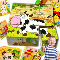 PUZZLE KLOCKI DREWNIANE UKŁADANKA EDUKACYJNA LOGICZNA KOLOROWA DLA DZIECI