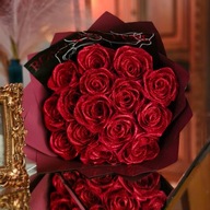 Bukiet ręcznie wykonanych lśniących satynowych róż-15róż,walentynki,prezent