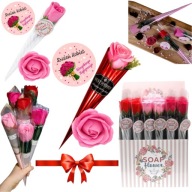 PREZENT NA DZIEŃ KOBIET UPOMINEK RÓŻA MYDLANA FLOWERBOX 35CM + NAKLEJKA