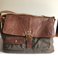Fossil – duża torba messenger skóra+płótno, unisex, vintage